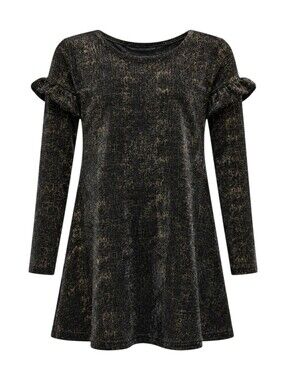 It's Our Time Kids Black Gold Velvet Velour Ruffle Dress Girls Size Medium 8 10